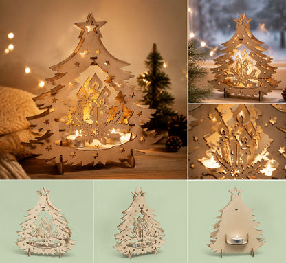 3D Holz-Tannenbaum mit Teelichthalter