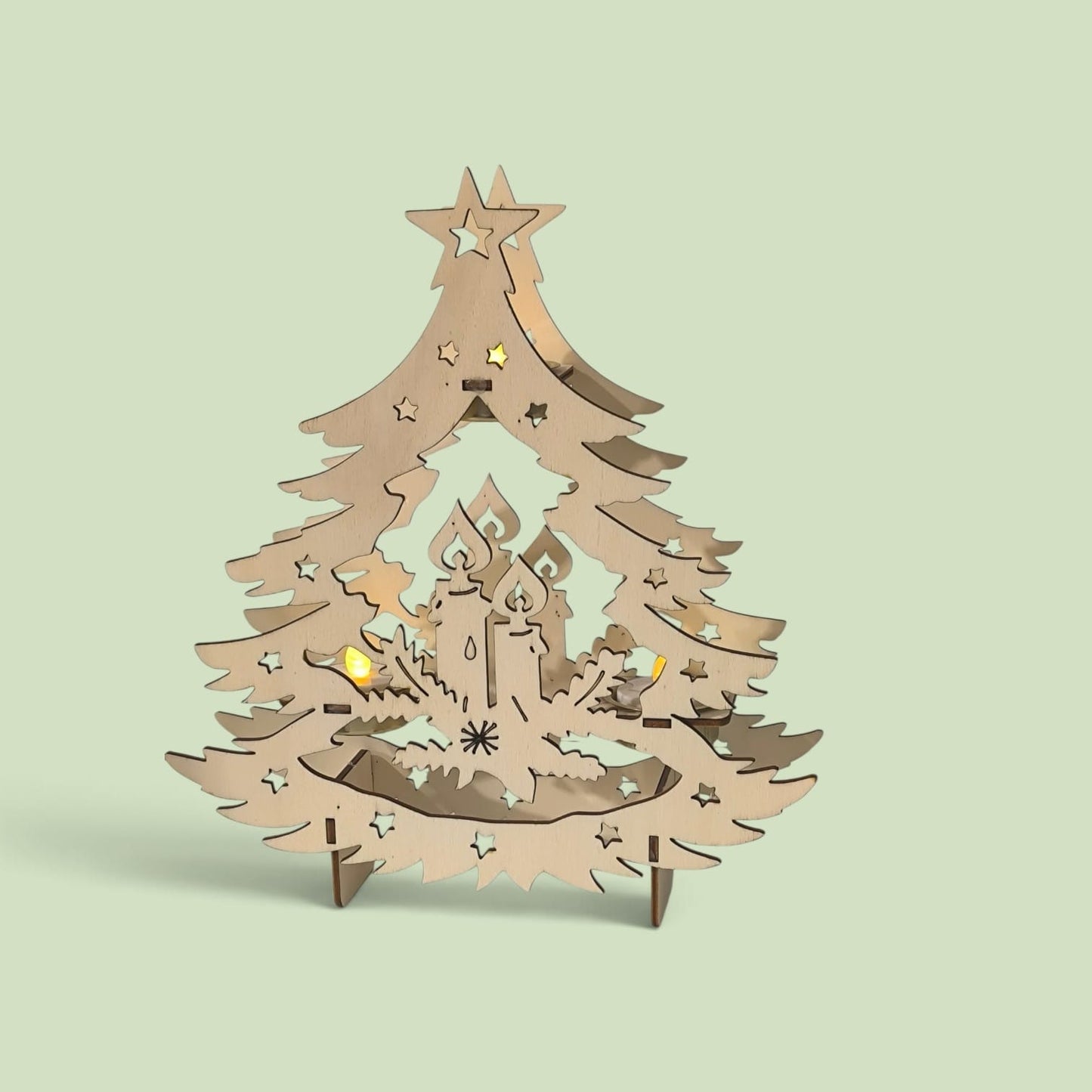 3D Holz-Tannenbaum mit Teelichthalter