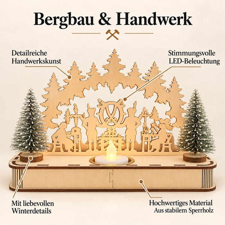 Handgefertigter LED-Lichtaufsteller aus Holz – 3 Motive