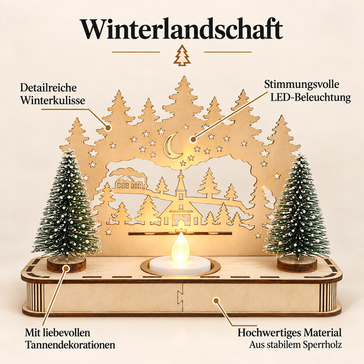 Handgefertigter LED-Lichtaufsteller aus Holz – 3 Motive