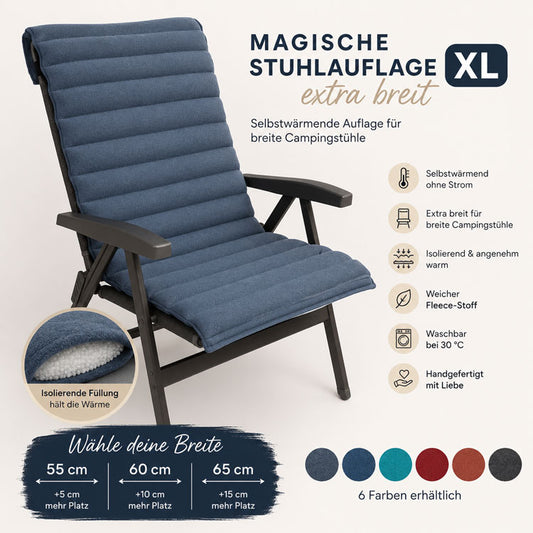 Magische Stuhlauflage XL – extra breite selbstwärmende Auflage für Campingstühle